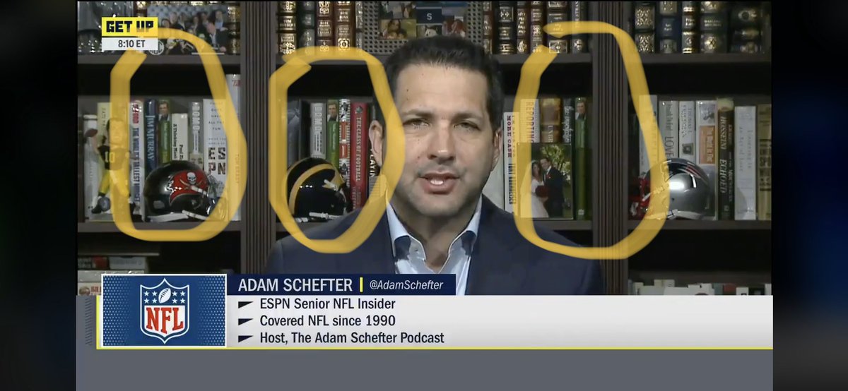 billsmafia95's tweet photo. @BarstoolBigCat @PFTCommenter @PardonMyTake Schefter has three of the same Mike Shanahan book in his backdrop https://t.co/xXdgPadlAo