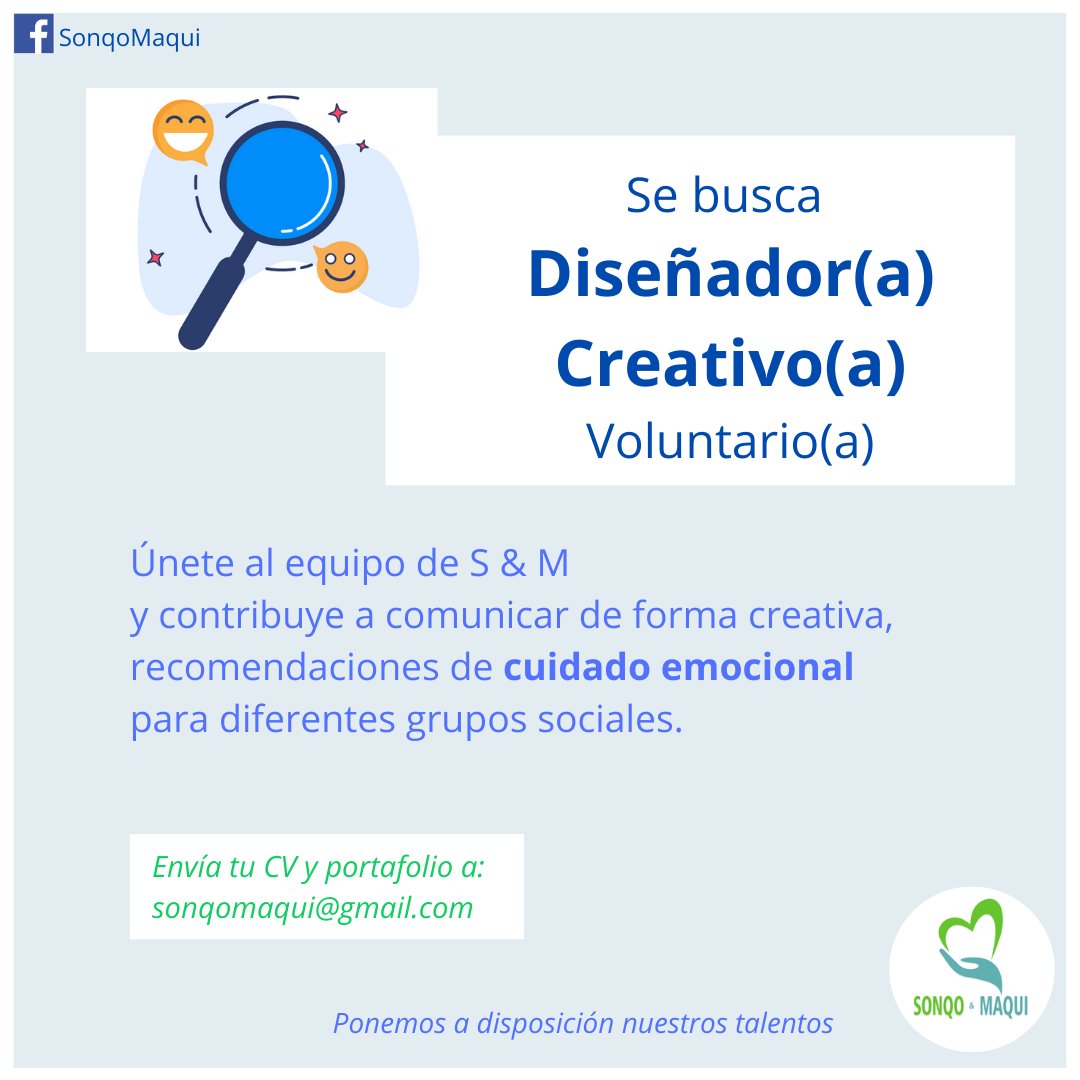 CyntiaPaytan's tweet photo. Te estamos buscando =)

#YoMeQuedoEnCasa
#JuntosNosHacemosCargo
#ElPerúEstaEnNuestrasManos
#nosImportasTú
#JuntosPodemos
#SaludMental
#PsicólogasVoluntarias
#PsicólogosVoluntarios
#VamosPerú
#Covid19
#CoronaVirus

#Diseñadores
#Creativos
#TeEstamosBuscando https://t.co/mcBXmj1VyD