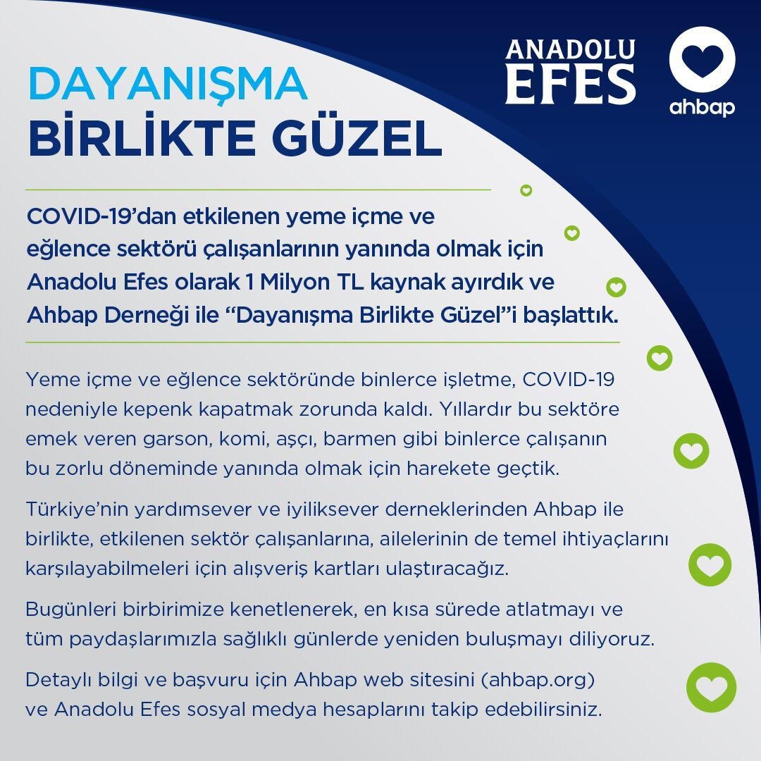 cemseymen's tweet image. Bu çok güzel bir dayanışma. İşletmeler virüs nedeniyle kepenk kapatmak zorunda kaldı. O kadar çok garson, komi arkadaşım var ki benim. Nasıl özledim hepsini. Anadolu Efes emekçilere 1 Milyon TL kaynak ayırmış @ahbapplatformu ile kara gün dostu oldu.👏Tüm holdingler siz de katılın