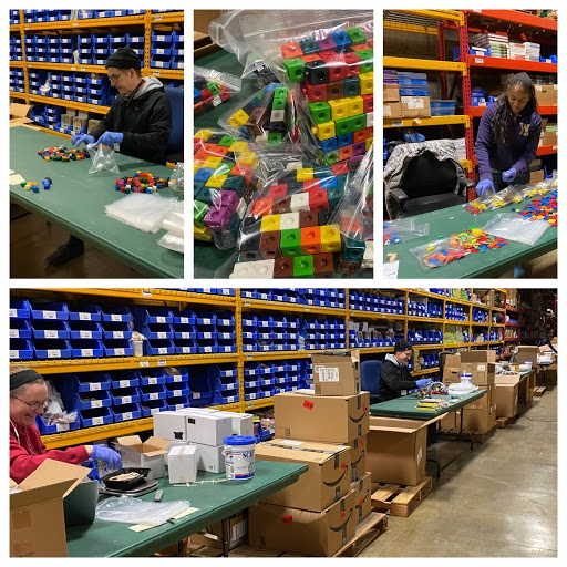 edchatter's tweet image. STEAM in action.  The math team organizing math manipulative for distribution at our nutrition hubs next week.  Thank you! @PPSConnect #edchatter #handsonmath