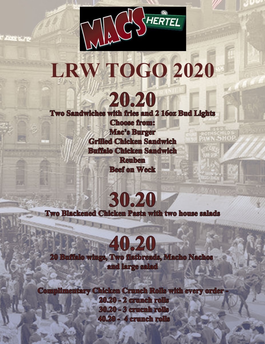 LocalRestWeek's tweet image. Making dinner plans? Make it a LRW To Go night. Check out MAC's on Hertel...did we mention complimentary Crunch Rolls with each purchase?!🙌❤️