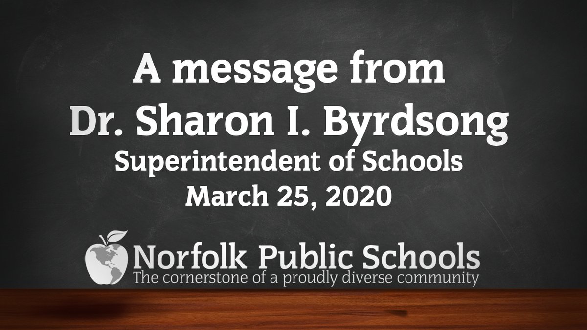 Please take a few minutes to hear from Superintendent Dr. Sharon I. Byrdsong as she brings you up-to-date with where #NPS stands following <a href="/GovernorVA/">Governor Abigail Spanberger</a>'s closure of school buildings through the rest of the academic year.

Video here: youtu.be/OYTxbJvG7vE

#WeAreNPS