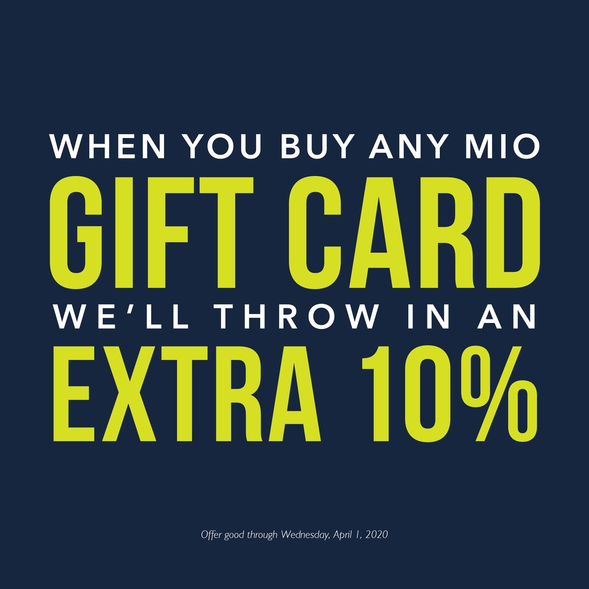 Number4MN's tweet photo. #supportlocal by purchasing an MIO gift card! Now through April 1st we are adding a bonus 10% to any gift card purchased! Call 507-344-1444 or 507-469-0950 or email infonumber4@gmail.com to order! https://t.co/E7ytjVZjxk