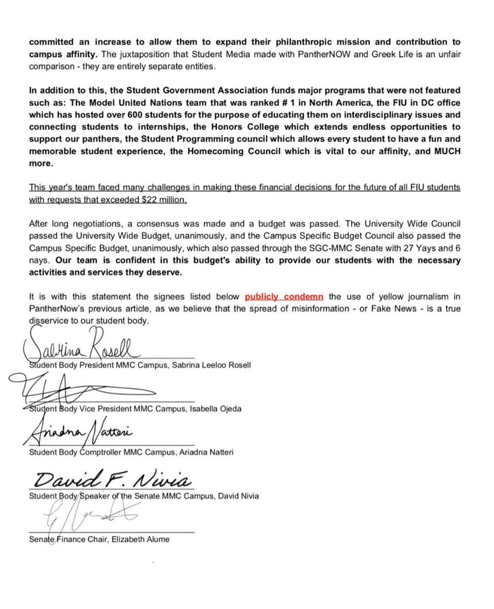 Panthers, please review SGA’s statement in response to PantherNOW’s recent article. To read the full statement please visit go.fiu.edu/sgastatement