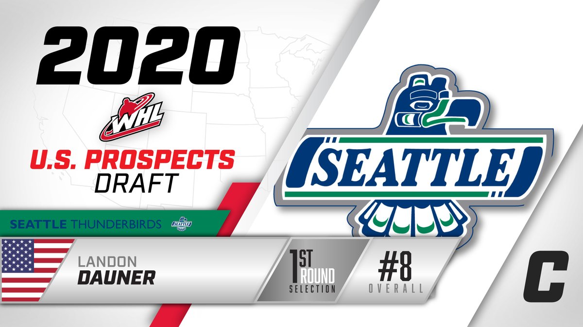 TheWHL's tweet image. With the eighth-overall selection in the 2020 #WHLUSDraft, the @SeattleTbirds select forward Landon Dauner!
