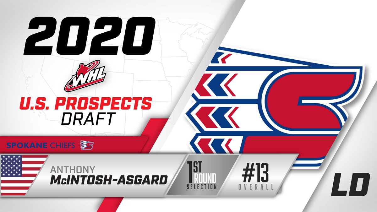 TheWHL's tweet image. With the 13th-overall selection in the 2020 #WHLUSDraft, the @spokanechiefs select defenceman Anthony McIntosh-Asgard!