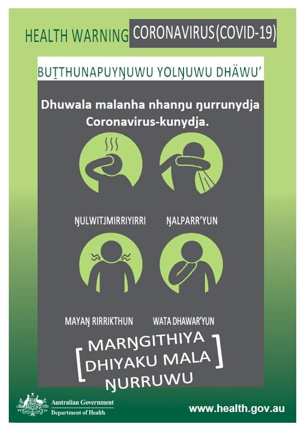 Telling the message in our language! #coronavirusaustralia #prevention #publichealthmatters #yolngu #languageiskey @MiwatjHealth