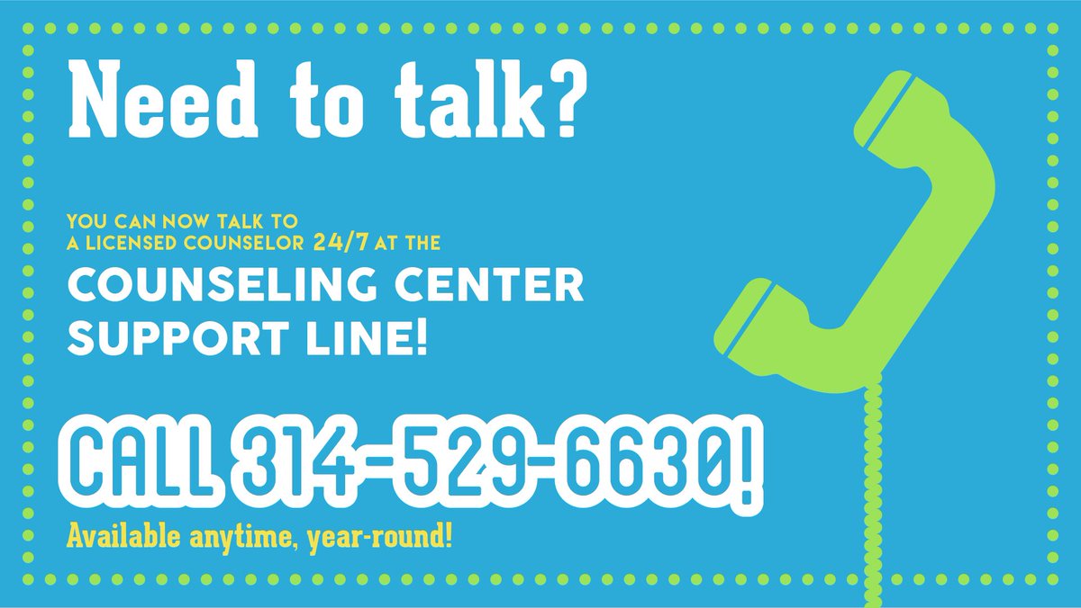 Just a reminder that if you need anyone to talk to the MU Counseling Center is always here for you!📞