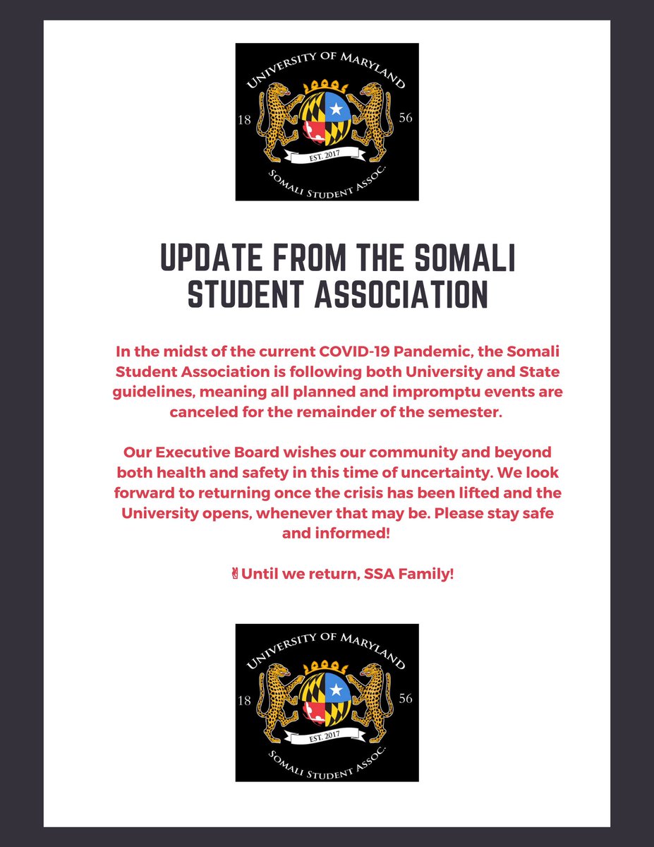 SSAUMD's tweet photo. Quick update from our executive board - wishing safety and health on all! https://t.co/oT9KHKMSYo