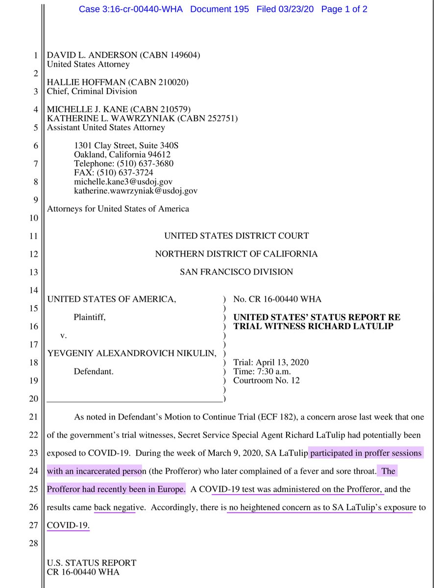 Well GOOD I’m glad the test came back negative but I’m now incredibly intrigued who’s the Profferer and what did they proffer. Again I’m glad the SA wasn’t exposed (Paywall) https://ecf.cand.uscourts.gov/doc1/035019098887?caseid=304407Public Drive https://drive.google.com/file/d/19qf--O3bc5RTymS-78UQj5u6ctpp9u8E/view?usp=drivesdk