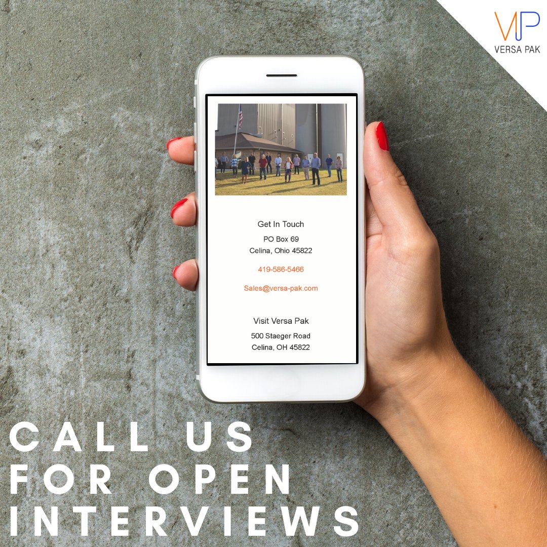 Versa_Pak's tweet photo. We are still doing open interviews! 

No walk-in interviews will be conducted at this time, but we are still doing open interviews by phone. Please call Thursday morning to secure your timeslot. 

https://t.co/ZAssnEMcQT https://t.co/JcnrxNRoCT
