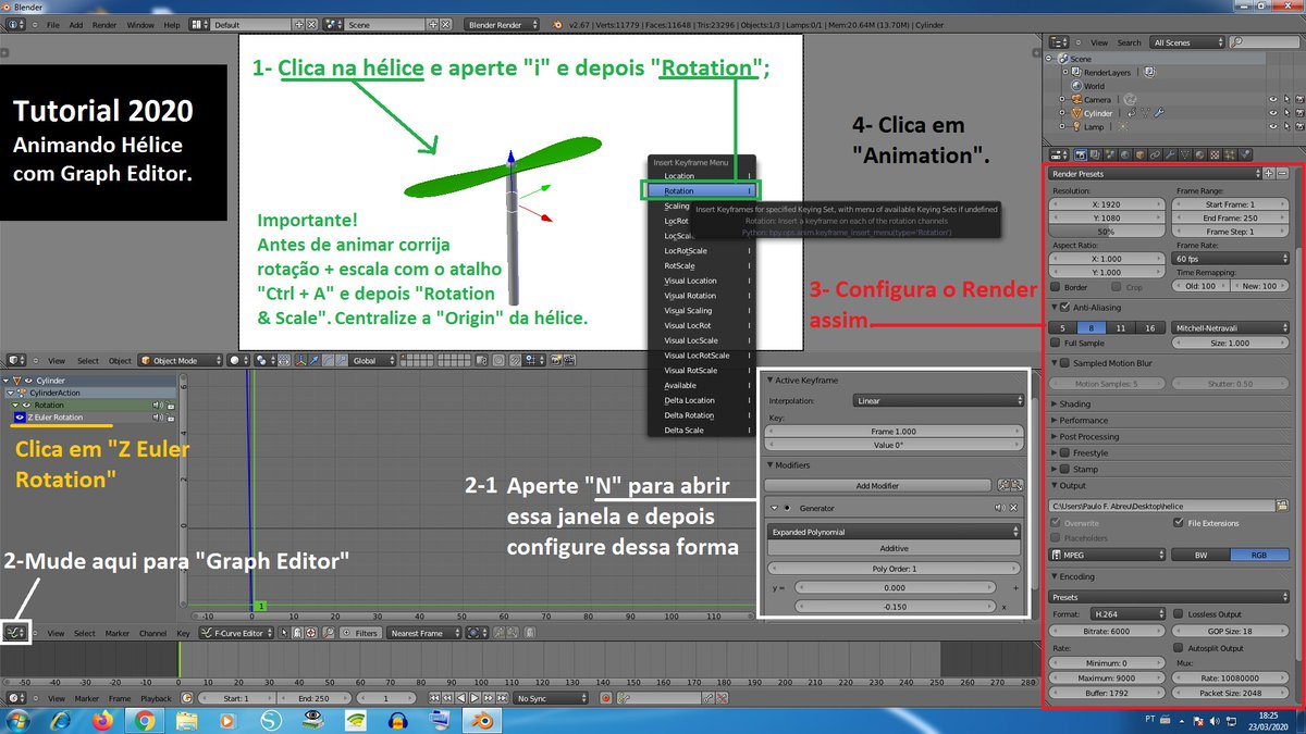 pfadesign's tweet image. TUTORIAL 2020 (Nível Básico) - Animando Hélice com #GraphEditor  #Blender