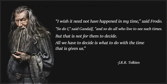 Picture of Gandalf from Lord of the Rings and quote in the tweet