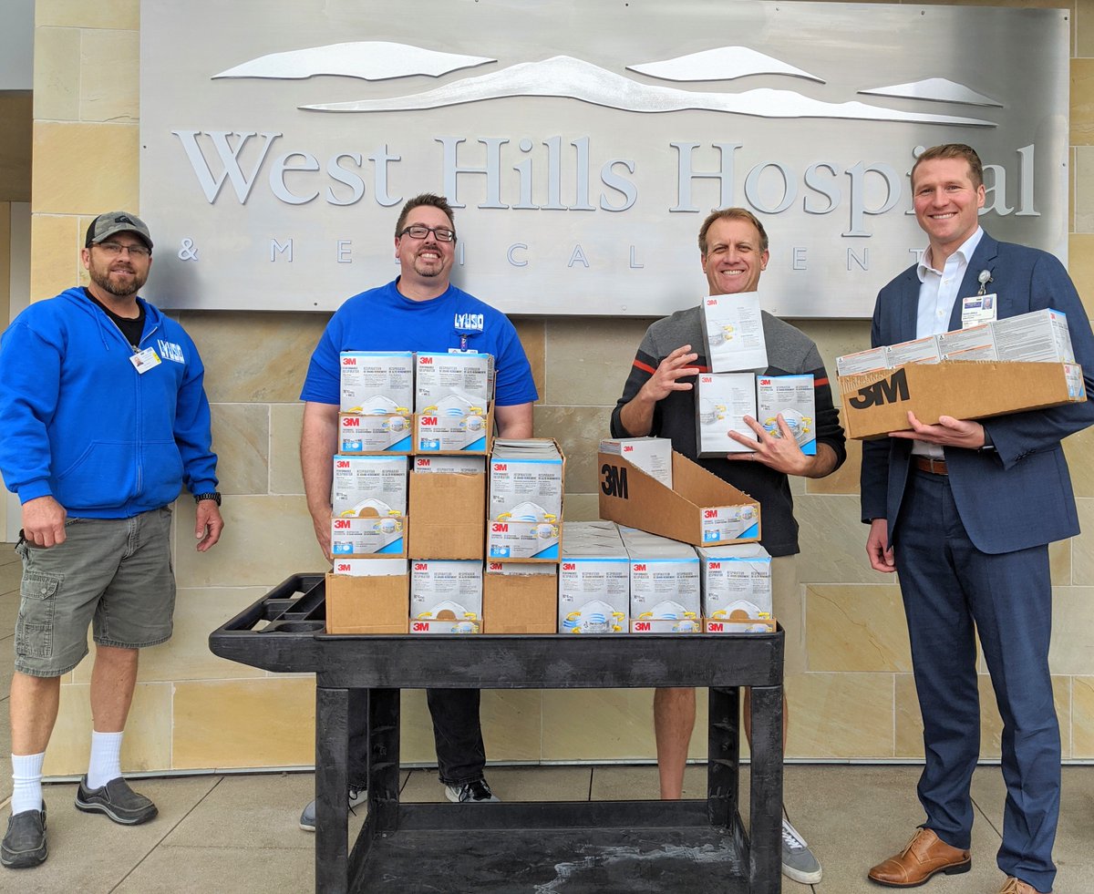 Thanks to @LVUSD Maintenance team, Julie Pescetto and @KK_lvusd for ordering 2,200 n95 masks for the Woolsey Fire and then pulling them out for our local medical personnel. We delivered 1,100 masks to West Hills and Kaiser Hospital. They need more! @WHHospital @KPSCALnews