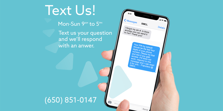 SMCLibraries's tweet photo. Have a library question? Text us! We're excited to launch a new text messaging service, making real-time support available at the tip of your fingers. Follow our #SMCLBlog for more information!
https://t.co/maUHfl3XJE https://t.co/TKsNIdEo5Y