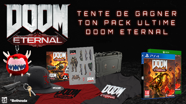 Micromania_Fr's tweet photo. Pour le retour de Doom la semaine dernière, on vous propose de remporter 5 packs ultimes #DoomEternal comprenant jeu, t-shirt, pin's, casquette et stickers ! RT &amp; Follow @Micromania_Fr, tirage au sort lundi prochain ! https://t.co/n48QWFtNOC