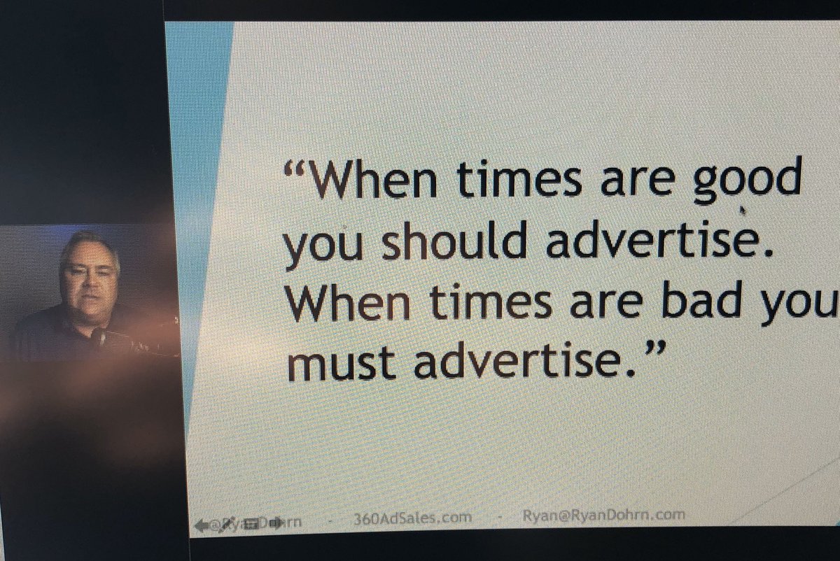 When times are good you should advertise. When times are bad you must advertises. <a href="/ryandohrn/">Ryan Dohrn</a> #adsales101