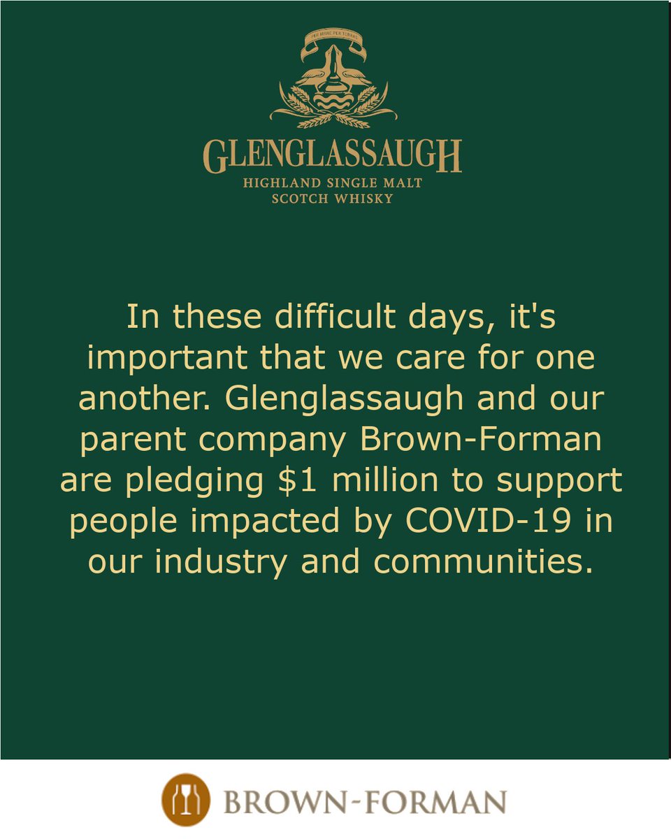 In these difficult days, it's important that we care for one another. Glenglassaugh and our parent company Brown-Forman are pledging $1 million to support people impacted by COVID-19 in our industry and communities. bit.ly/33DxWsR