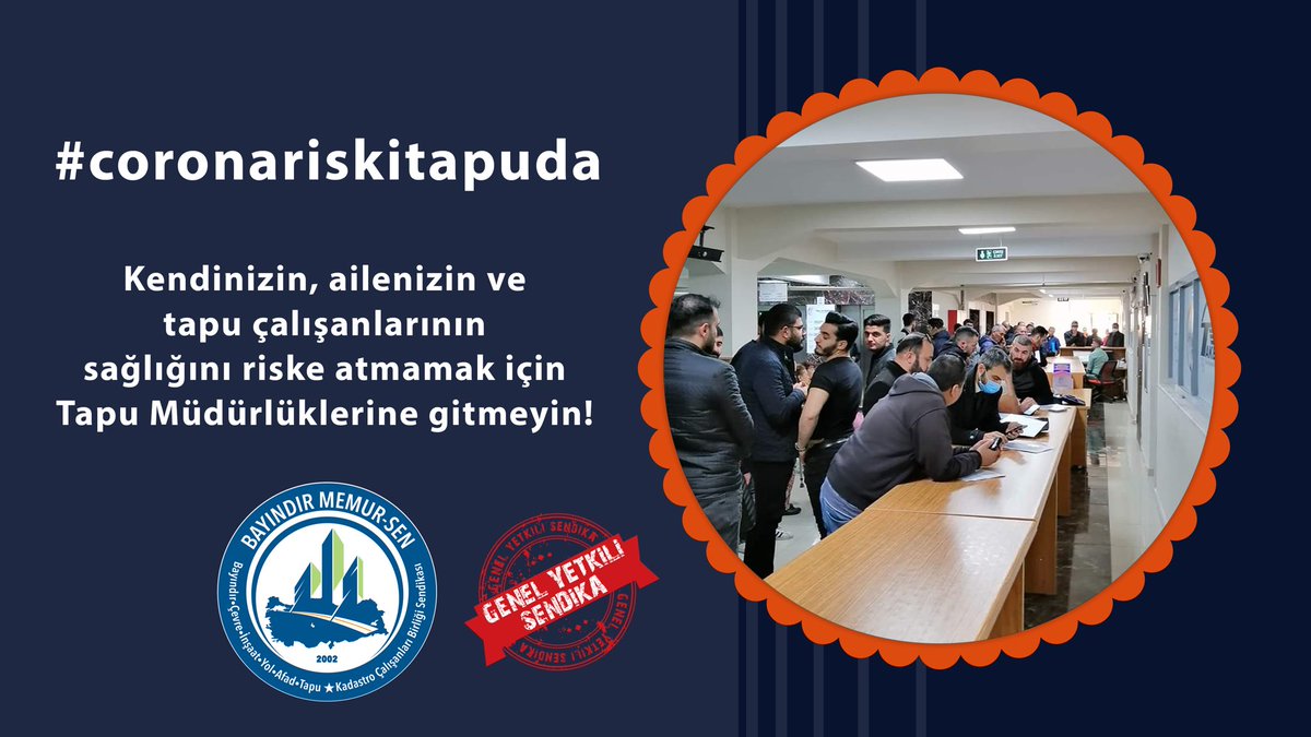 Aldığınız ev, sattığınız  tarla, cins değişikliği yaptirdiginiz bahçe, ipotek ettirdiğiniz arsa, intikal ettirdiğiniz miras..
. Sizden, sağlığınızdan, sevdiklerinizden değerli degil. Kendinizi, ailenizi ve tapu çalışanlarının sağlığını riske atma. #coronariskitapuda
