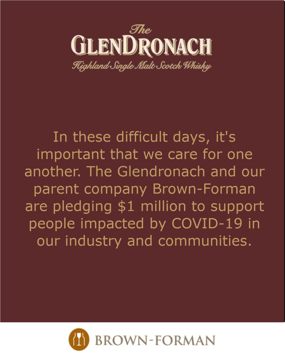 In these difficult days, it's important that we care for one another. The Glendronach and our parent company Brown-Forman are pledging $1 million to support people impacted by COVID-19 in our industry and communities.
bit.ly/33DxWsR