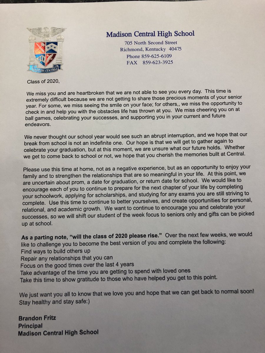 Seniors we just sent an email to your school email account, check it out! We hope everyone is staying healthy!