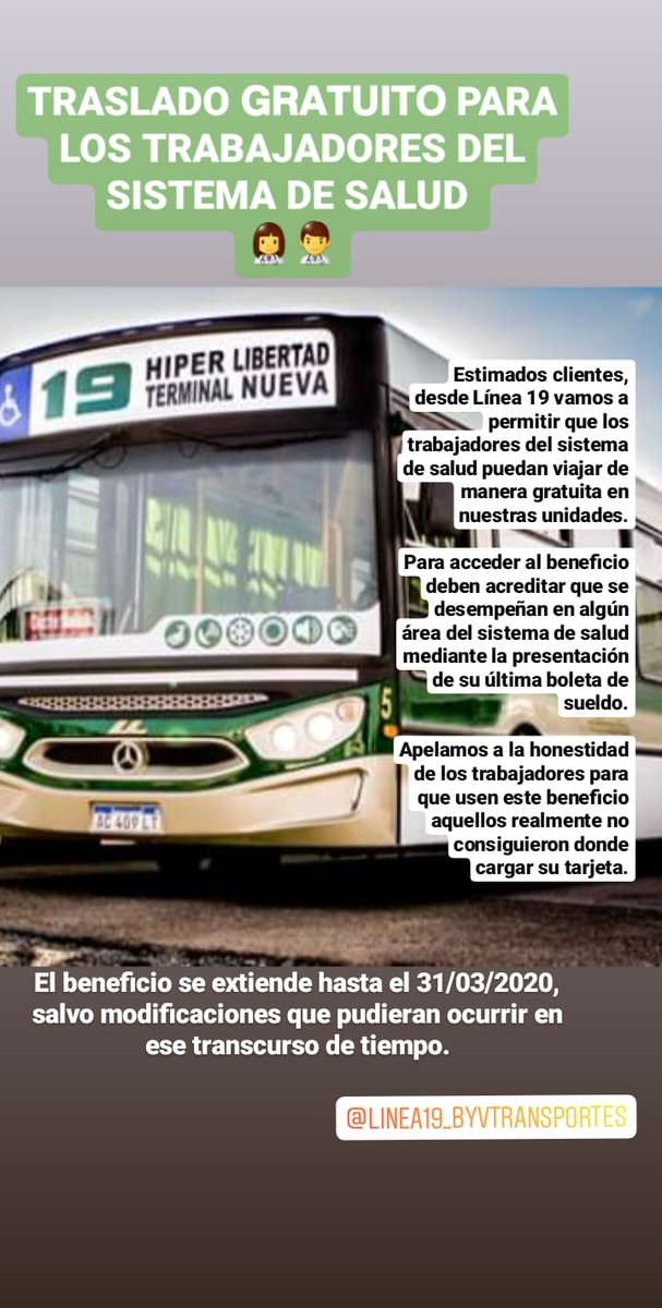 RadioTucuman971's tweet image. VIAJARÁN GRATIS | La línea 19 anunció que no cobrará el boleto a los empleados del sistema de salud, hasta el 31 de marzo 

#QuedateEnCasaEscuchandoLaRadio 97.1📻
#RTuc La radio que eligen los tucumanos 
En vivo👉 radiotucuman.com