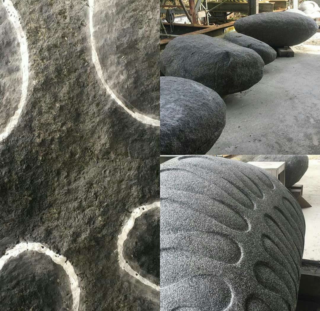 Peter Randall-Page Hon SWAc. In the quiet of his studio the work continues. Stones lined up ready for new work. @swacart #sculpture #sculptor #sculpt