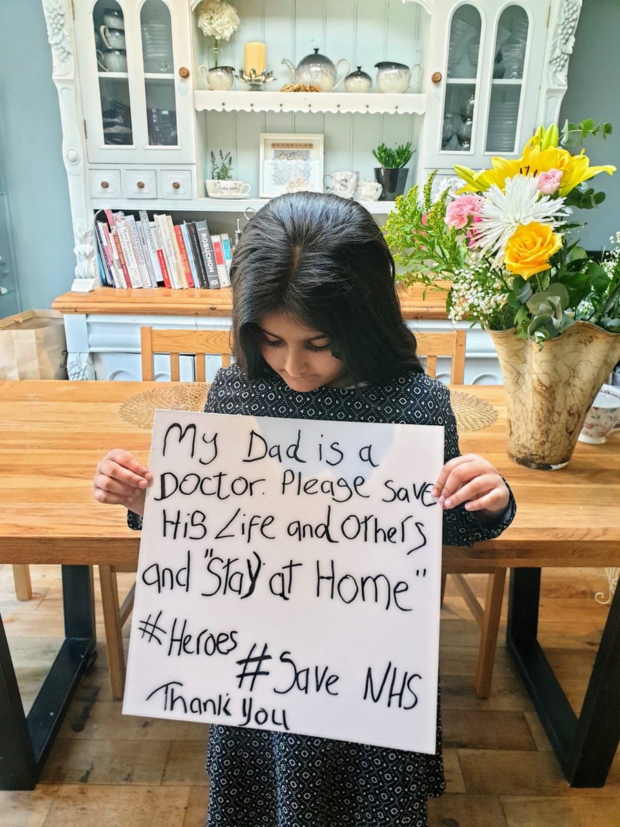 DrMuhammadNaqvi's tweet photo. When I got home, my lovely daughter Zahra 🤗 had a message prepared that she wanted to give to all. Please, please ‘stay at home’ and don’t go out unless you need to #SaveOurNHS #COVIDー19 #COVIDIOTS https://t.co/1Xuf4ytqBI