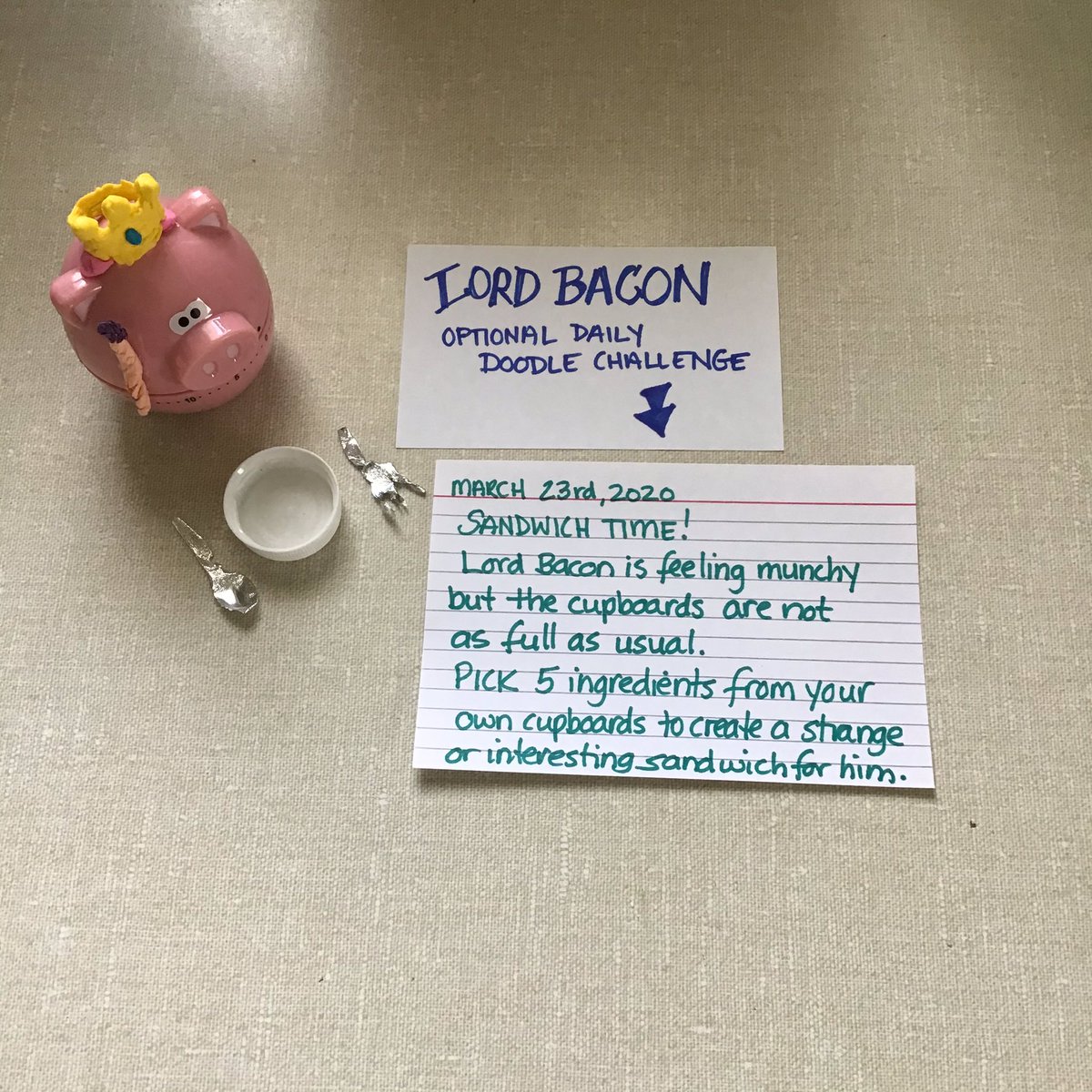 SmithAikman's tweet photo. Lord Bacon was hinting that I needed to go out and restock a few groceries this morning. #maplehurstmiddleschool #CreateToConnect https://t.co/ey1uCY6j8i