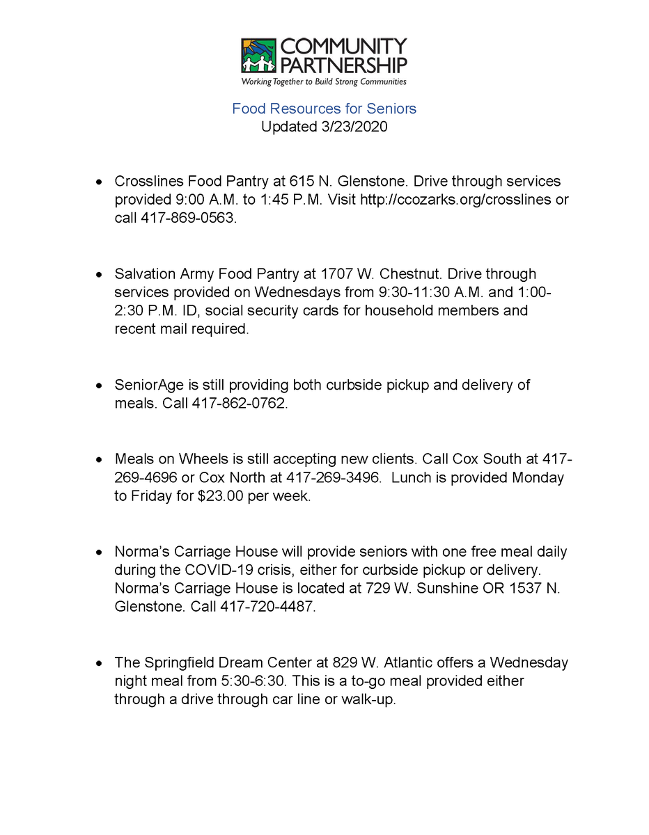 We're here for you! Please share this Food Access for Seniors with your connections. #CPOzarks will continue to share information and resources with you as we get through this together.