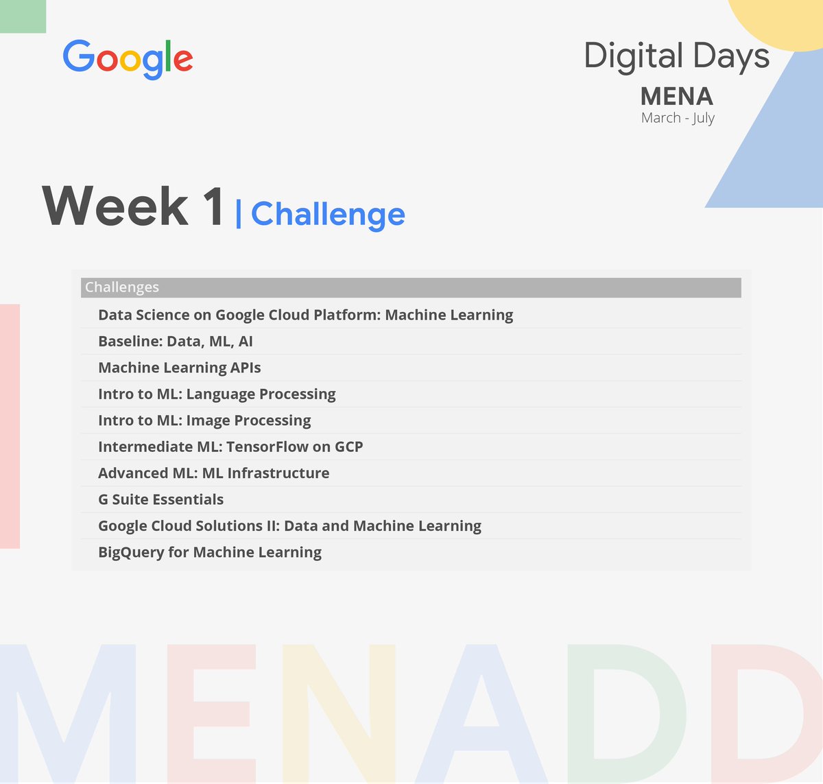 Bring your questions to #MENADD Day-3: Tuesday @ 7pm Dubai Time Live on #YouTube => bit.ly/mena-dd-yt
Info: bit.ly/mena-dd

We learn together with <a href="/GoogleDevExpert/">@GoogleDevExpert</a> 
<a href="/RisingSayak/">Sayak Paul</a> #India,
<a href="/BushraAlAhmadi/">Bushra Alahmadi</a> #UK/#KSA,
<a href="/qunaieer/">فارس القنيعير</a> #SaudiArabia, <a href="/AsmaaIbrahim101/">Asmaa Ibrahim</a> #Egypt