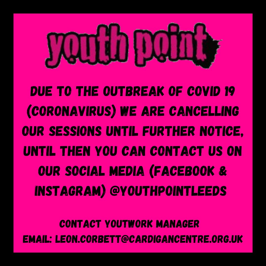 #COVID19 Update: Youthpoint have cancelled all sessions until further notice but all our youthworkers are still working and are on hand to support young people with any issues. ⁣⁣