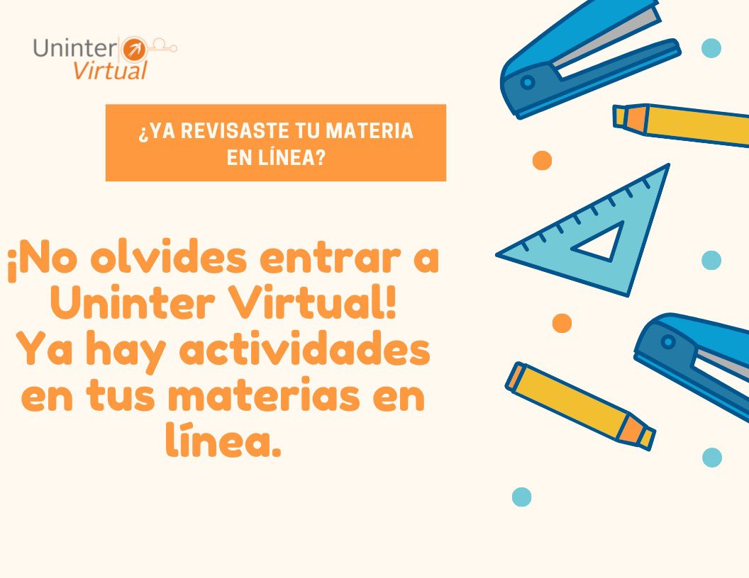 EscatUninter's tweet photo. ¡No olvides que estamos iniciando la semana de evaluación del 2do parcial! Revisa tus materias en #UninterVirtual.
#ESCAT #AvisosESCAT #MateriasEnLínea #SegundoParcial #ExpandeTuMundo con #Uninter #Cuernavaca https://t.co/WoXTRvRMaO