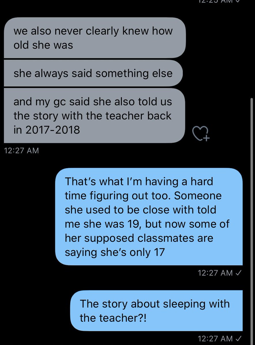 Another person came forward and said she bullied them, threatened to harm herself if they would fight and emotionally manipulated them, and the same story she told Michi about hooking up with a teacher, she told this same group 2 years ago.
