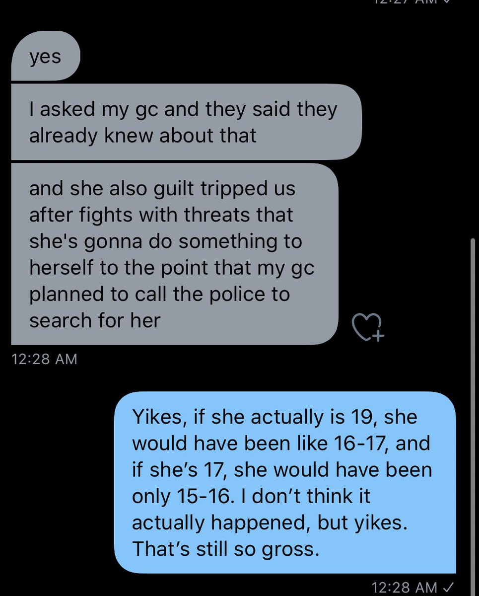 Another person came forward and said she bullied them, threatened to harm herself if they would fight and emotionally manipulated them, and the same story she told Michi about hooking up with a teacher, she told this same group 2 years ago.