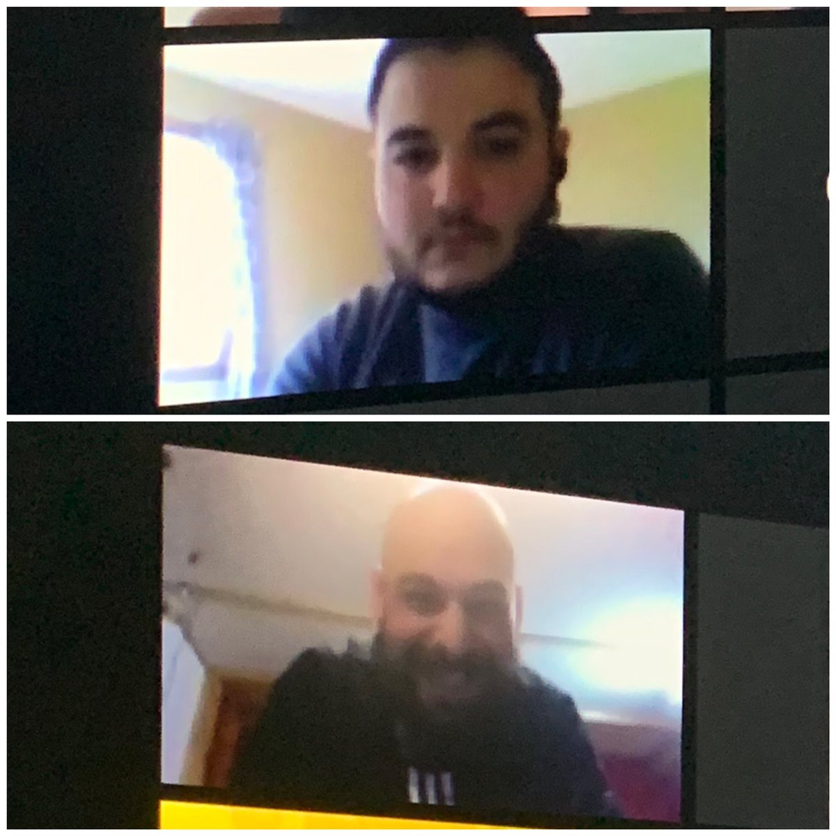 OC_Harrison's tweet photo. Missing my students and all of my coworkers, but especially missing these two guys, my amazing coteachers! Blessed to spend every school day with them. Nice to see them via Zoom today, but can’t wait to get back to our classrooms and teaching together! #coteaching #mrp #mrt #mrsh https://t.co/woptHDyglx