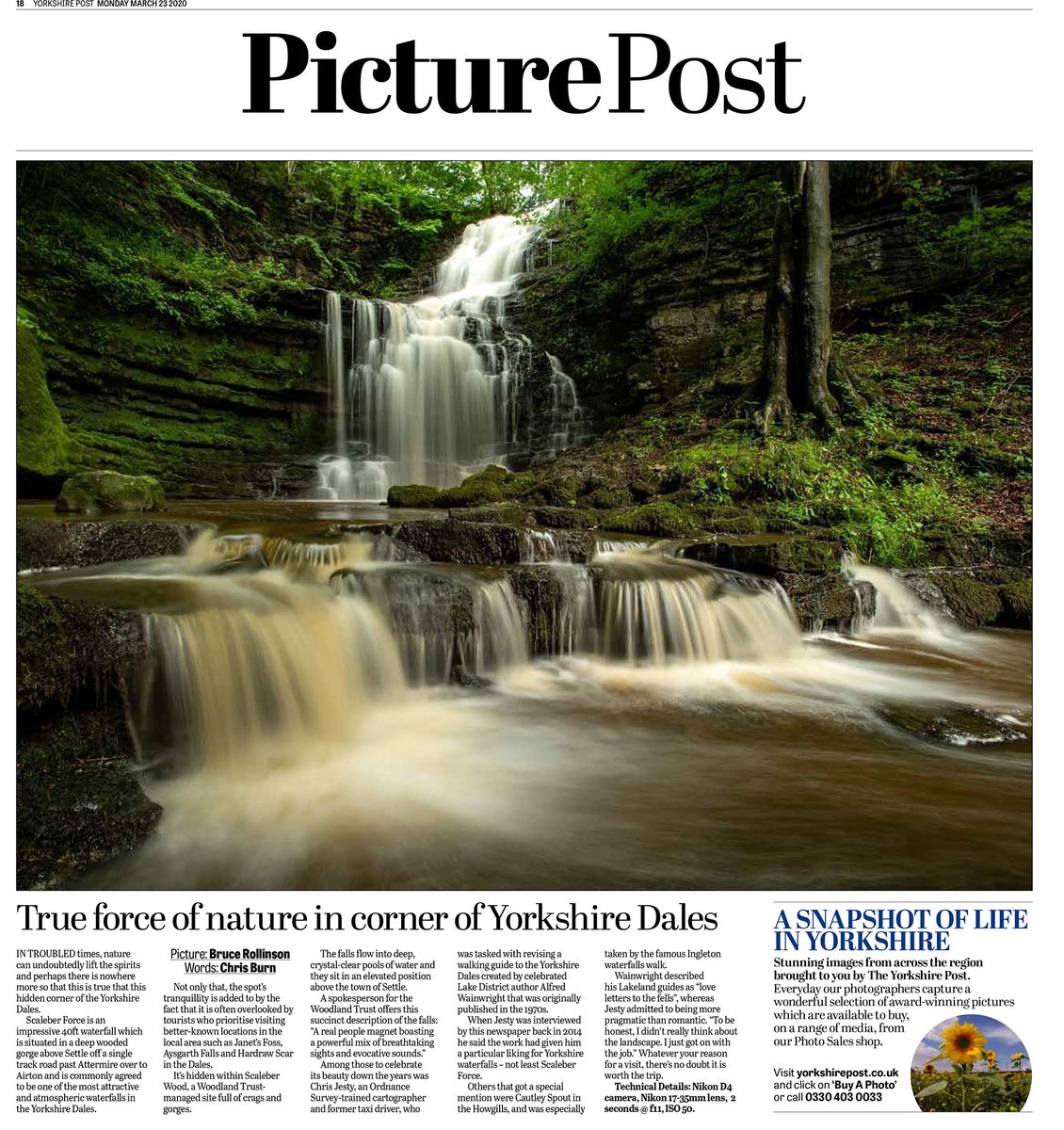 brucerollinson's tweet photo. Todays @yorkshirepost Picture Post is my long exposure image of Scaleber Force near Settle @IanDayPix @YPinPictures #scaleberforce #yorkshiredales @WoodlandTrust https://t.co/NODgB73tF8