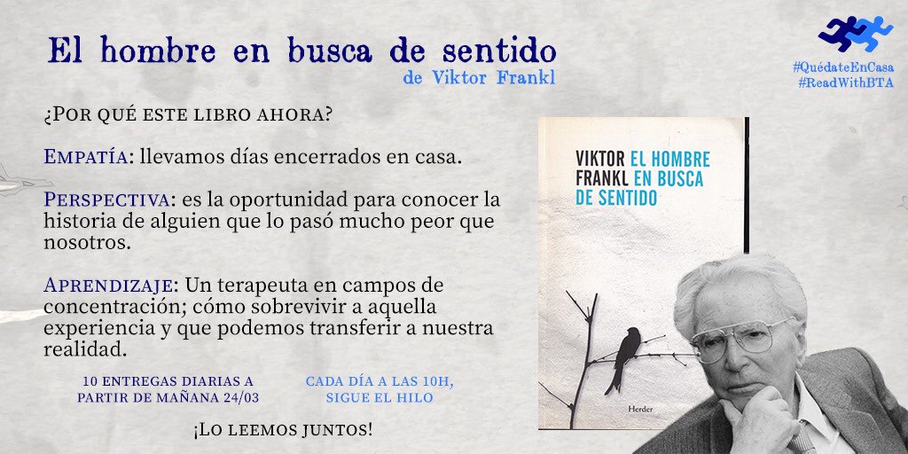 BehindAthlete's tweet photo. 🗨: #MrBoost: "A partir de mañana y durante 10 días, a las 10h cita con #ReadWithBTA. "El hombre en busca de sentido" un libro autobiográfico de #ViktorFrankl en el que narra su supervivencia en campos de concentración nazis. ¡Te esperamos para leerlo juntxs!" 

#QuédateEnCasa https://t.co/GGW3JcwtO4