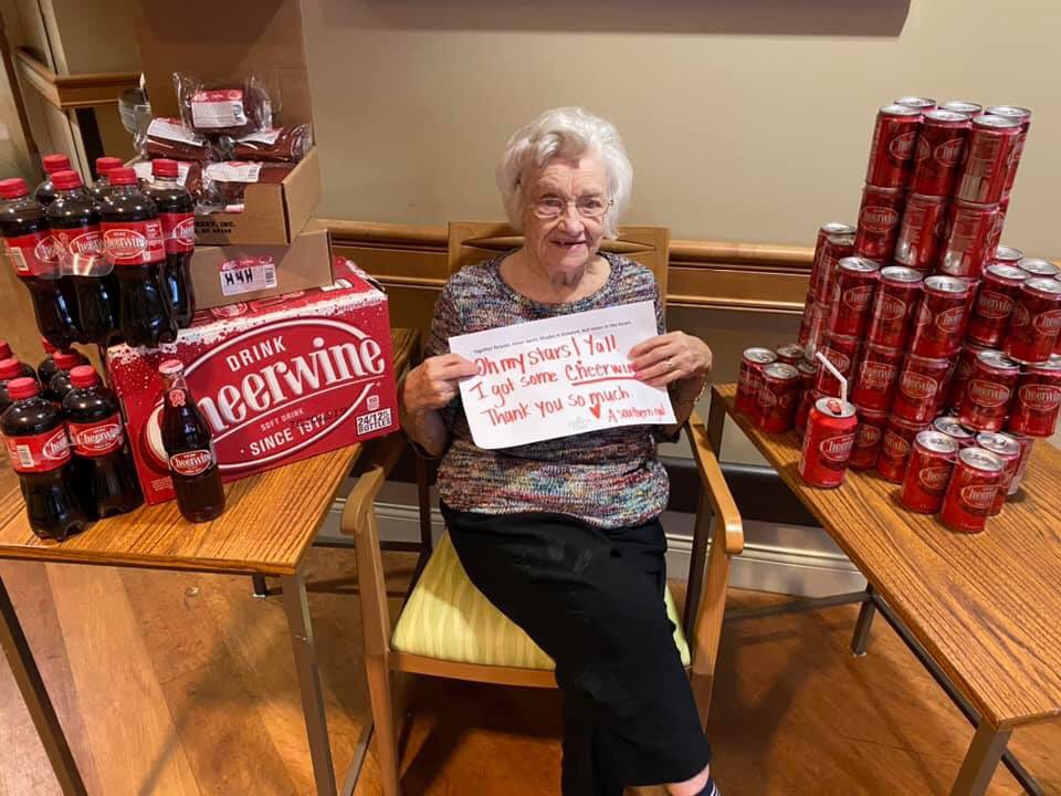 WE HAVE CHEERWINE! Gay, our resident at Trinity Oaks health and rehab, posed for a picture requesting some Cheerwine a few days ago and the community delivered 😍 Thank you to <a href="/DrinkCheerwine/">drinkcheerwine</a>, <a href="/rowanrestore/">Rowan ReStore</a> and friends and family ❤️ #Cheerwine #LSC