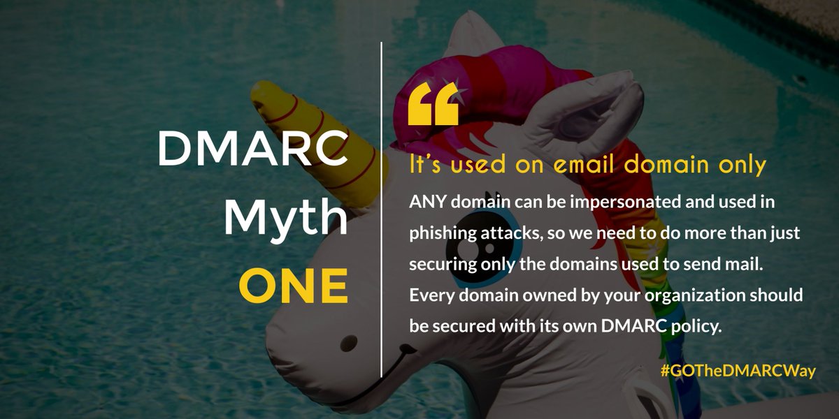 EMEA_GCA's tweet photo. '#DMARC is for email domains only'. Ever heard that #DMARCmyth? If that's the case, maybe you should consider registering your 🦄 to @GlobalCyberAlln's next free #DMARCBootcamp on #May4: https://t.co/UeOTlEYO0Z #GoTheDMARCWay https://t.co/lTTEy3XGyR