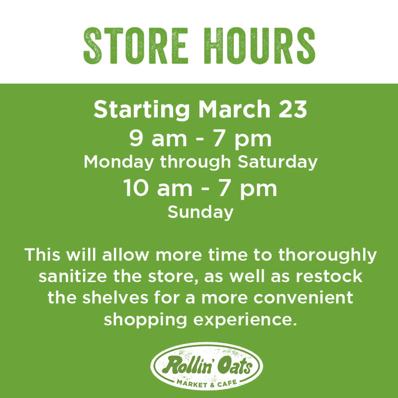 New store hours started today! Please visit our website to learn more about recent changes due to COVID19: rollinoats.com/covid-19-updat…