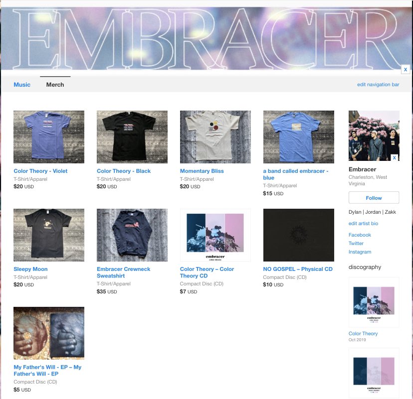 Merch store is updated with tour leftovers! embracerband.bandcamp.com/merch