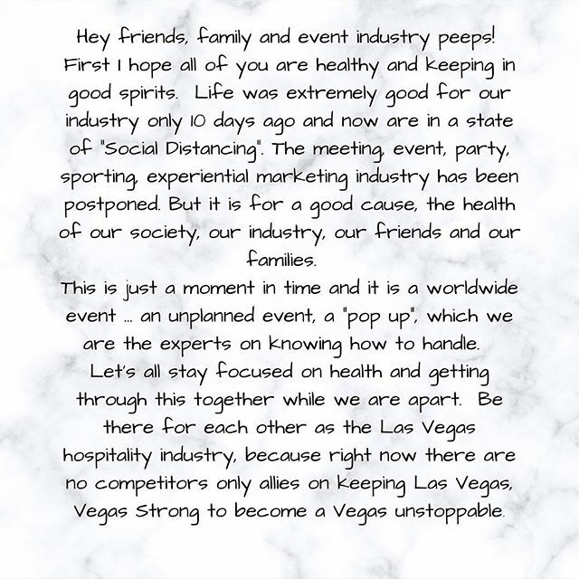 Hey friends, family and event industry peeps! 
First I hope all of you are healthy and keeping in good spirits.  Life was extremely good for our industry only 10 days ago and now are in a state of “Social Distancing”. The meeting, event, party, sporting,… ift.tt/3aeogrb