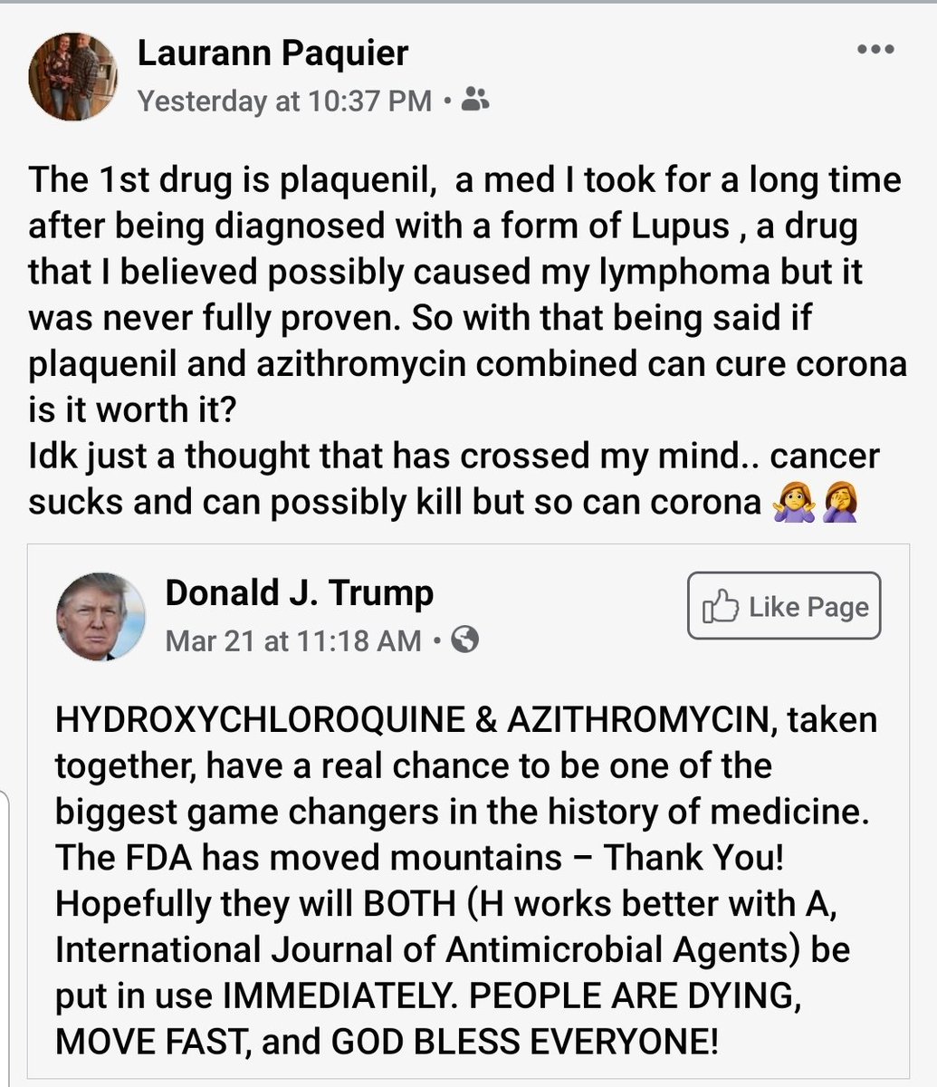 GreenStephi's tweet photo. @realDonaldTrump @POTUS 
My little sister is the one who posted this on FB She's been going thru #chemo #radiation #stemcelltransplants etc for years. #cancersucks if the doctors are right then these 2 meds caused her #lymphoma  Please weigh ur options b4u use these. 🙏🏼 https://t.co/m6tXFiuEFt