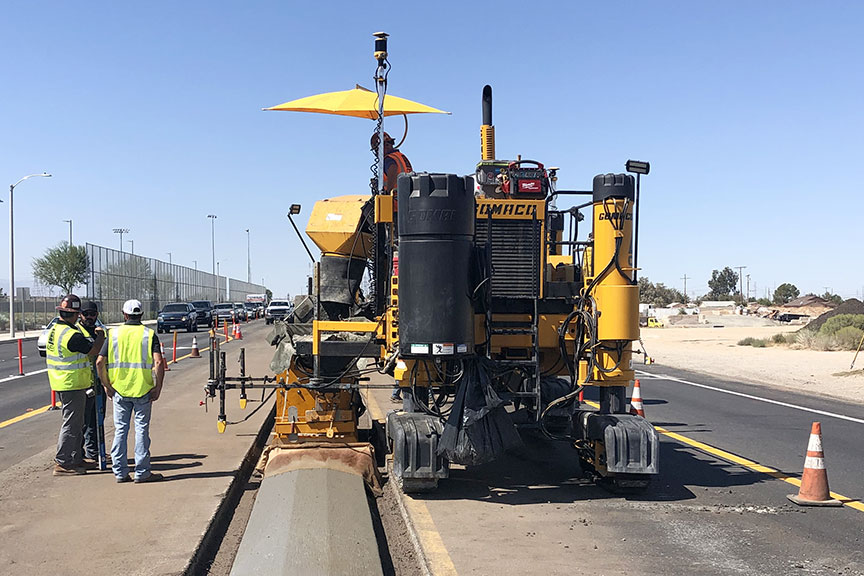A GOMACO 4400 paver is slipforming in Victorville, California. See this week’s Snapshots at gomaco.com. #concrete