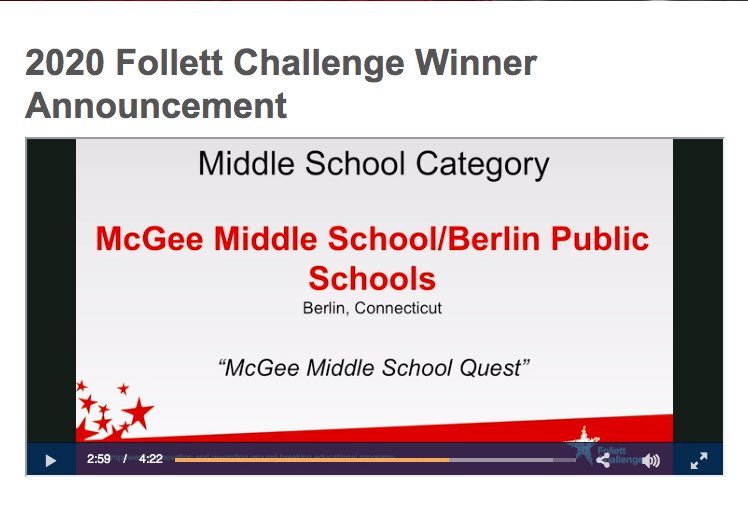 dsalina's tweet photo. We KNEW how amazing our McGee students were, and now the whole nation knows!! $15,000!!! #FollettchallengeSemifinalists #McGeeLMC @WeareMcGee @HeidiHayesJacob https://t.co/PR6fqvv4TO