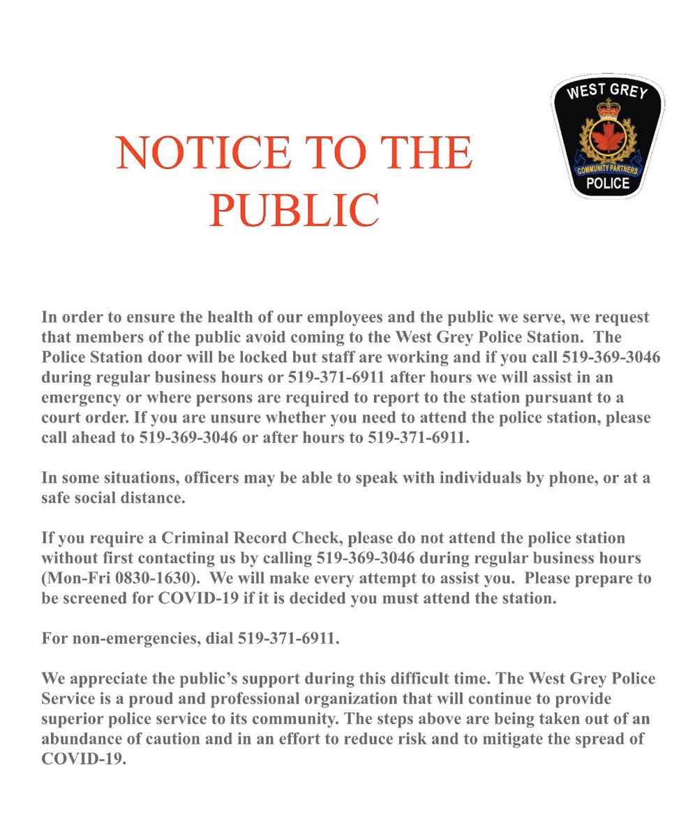 Due to COVID-19 please be advised