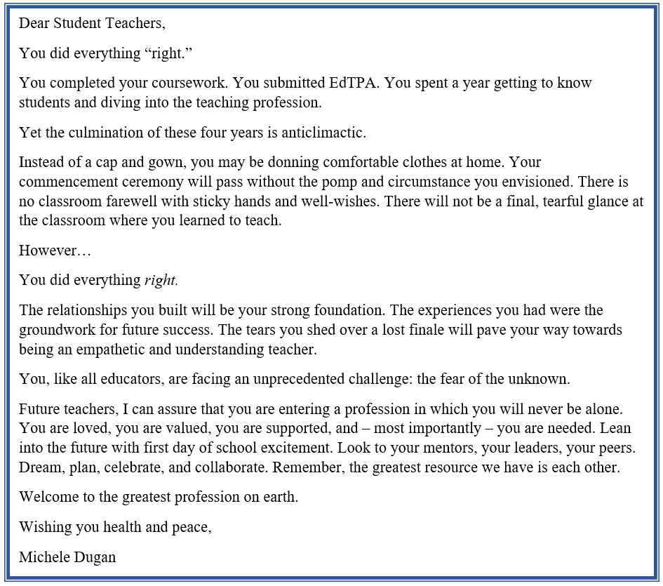 Dear Student Teachers... ❤️
<a href="/georgiadeptofed/">Georgia Department of Education</a> <a href="/GaTAPP2/">@GaTAPP2</a> <a href="/kjwyler/">Karen Joy Wyler</a> @NewTeacherCtr  <a href="/AACTE/">AACTE</a> <a href="/FCSchoolsGA/">Forsyth County Schools</a> <a href="/ugaMFECOE/">UGA Mary Frances Early College of Education</a> @UNG_News 
#forsythpln #newteacherjourney