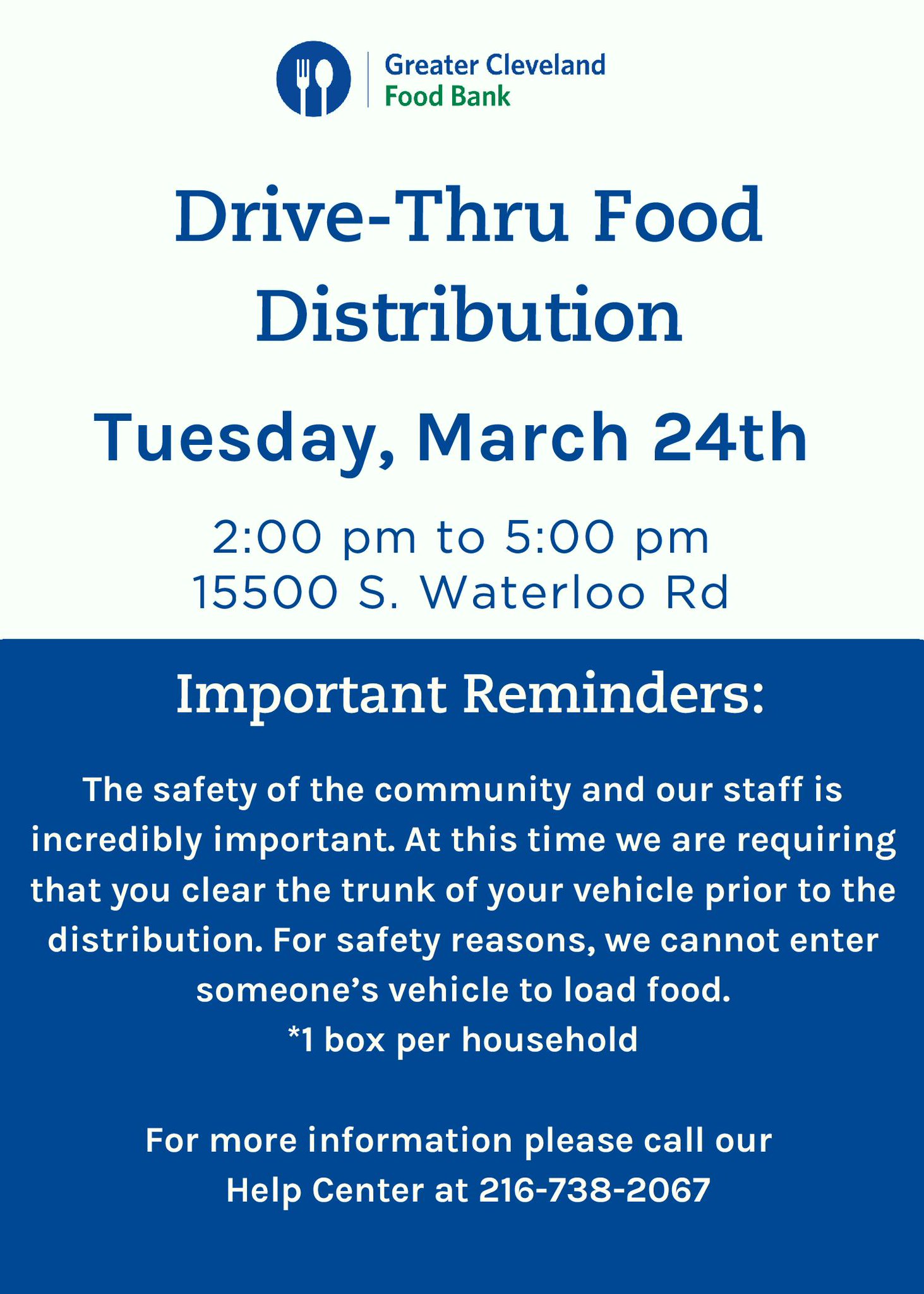 Greater Cleveland Food Bank On Twitter We Are Hosting A Drive Thru Distribution Tomorrow Tuesday Mar 24 From 2pm 5pm Where We Will Be Distributing Shelf Stable Food Your Trunk Must Be Empty We