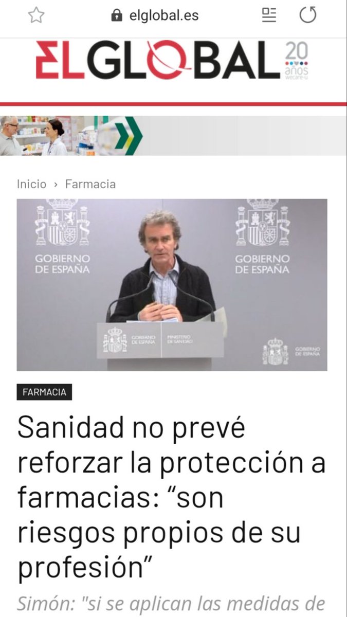 icofcastellon's tweet photo. ¡Vergonzoso!
La comparecencia de esta mañana de Fernando Simón, en la que ha descartado públicamente que sea necesario suministrar material de protección para los más de 71.000 profesionales sanitarios de las farmacias.👎👎
@ElGlobalEs @sanidadgob #LaCruzDeLaFarmaciaNoSeApaga https://t.co/q098k1wG2t